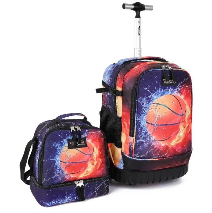 Tilami Basketball Black Rolling Backpack 19 inch with Lunch Bag