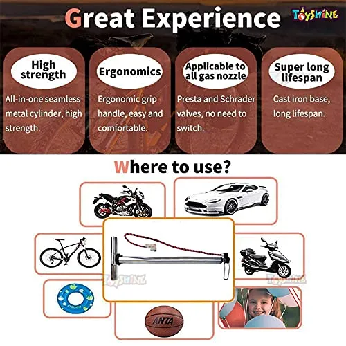 Toyshine High Pressure Portable Multipurpose Bicycle Steel Air Pump, Mix Color (SSTP)
