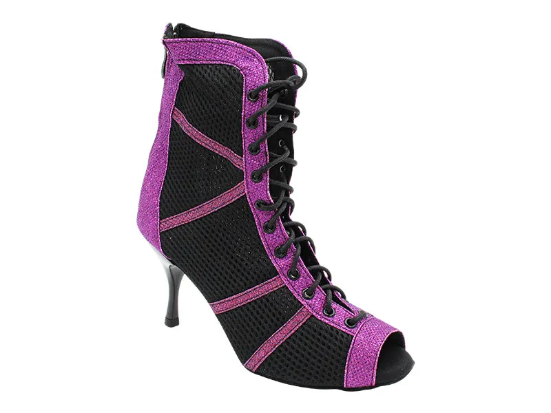 VFBoot Latin 3302 Glitter Purple Illusion Satin & Black Knit Mesh