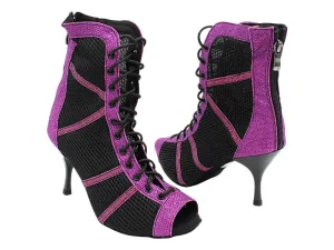 VFBoot Latin 3302 Glitter Purple Illusion Satin & Black Knit Mesh