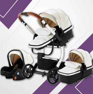 White Upgraded Luxury 3-in-1 Baby Stroller & Car Seat