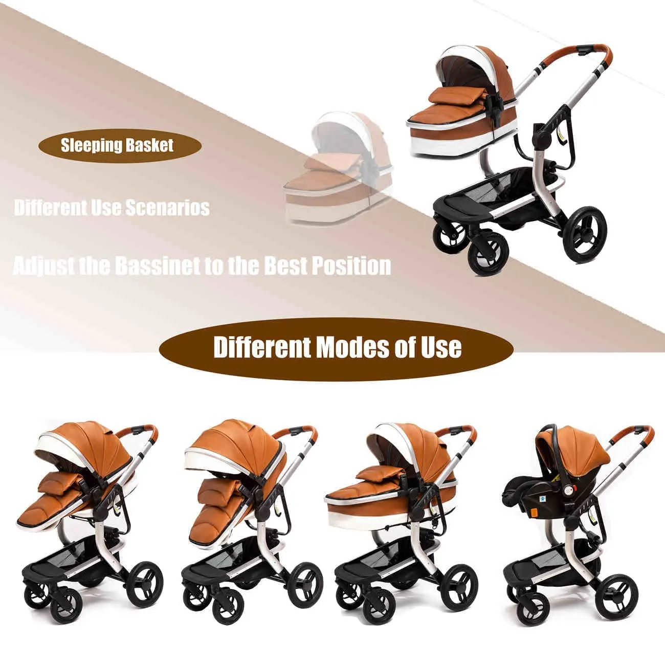 White Upgraded Luxury 3-in-1 Baby Stroller & Car Seat