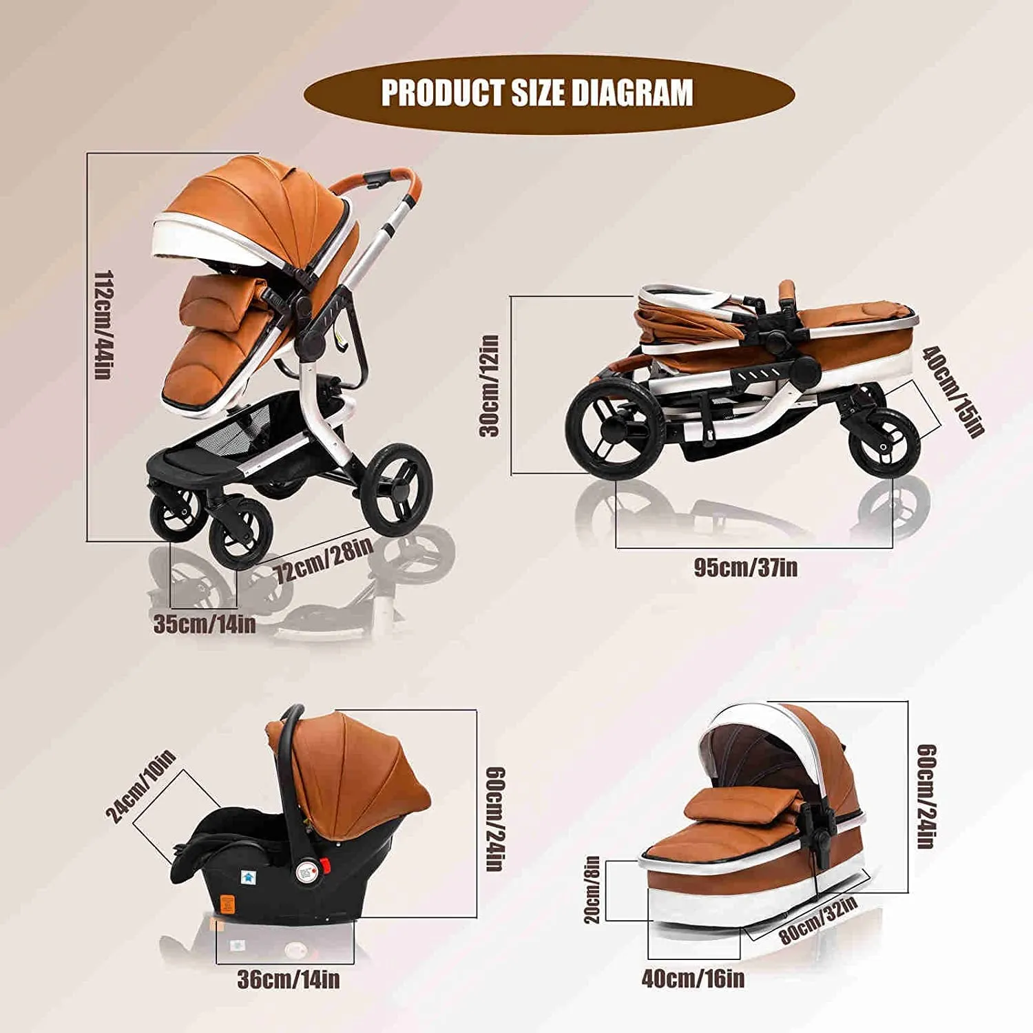 White Upgraded Luxury 3-in-1 Baby Stroller & Car Seat