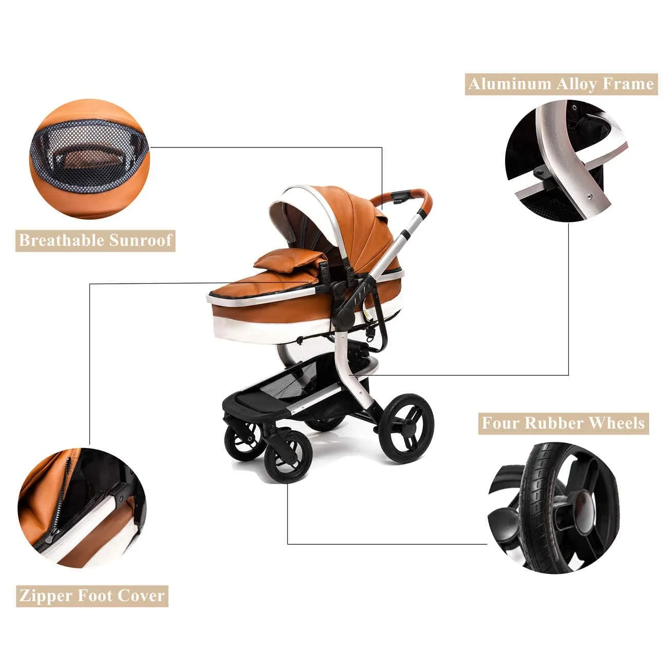 White Upgraded Luxury 3-in-1 Baby Stroller & Car Seat