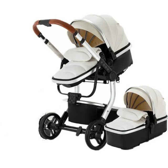 White Upgraded Luxury 3-in-1 Baby Stroller & Car Seat