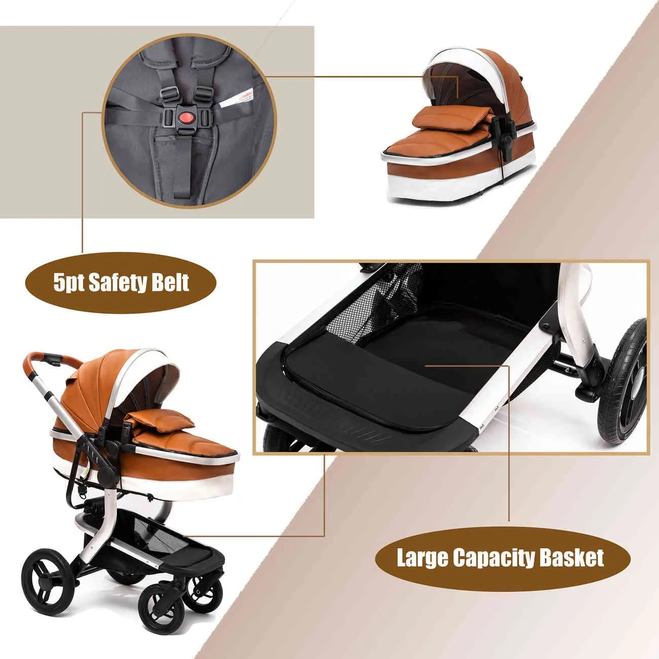 White Upgraded Luxury 3-in-1 Baby Stroller & Car Seat