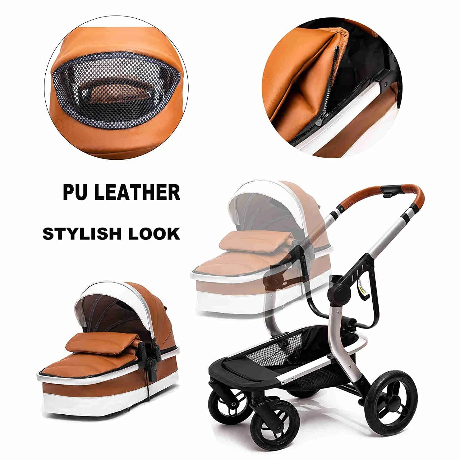White Upgraded Luxury 3-in-1 Baby Stroller & Car Seat