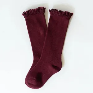 Wine Lace Top Knee Highs